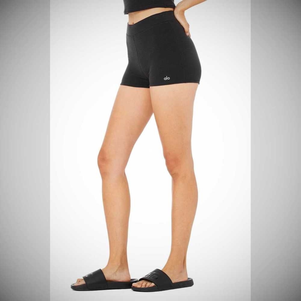 Bermudas Alo Yoga Micro Waffle Pleasant Boy Mujer Negros | MX-73CYMB