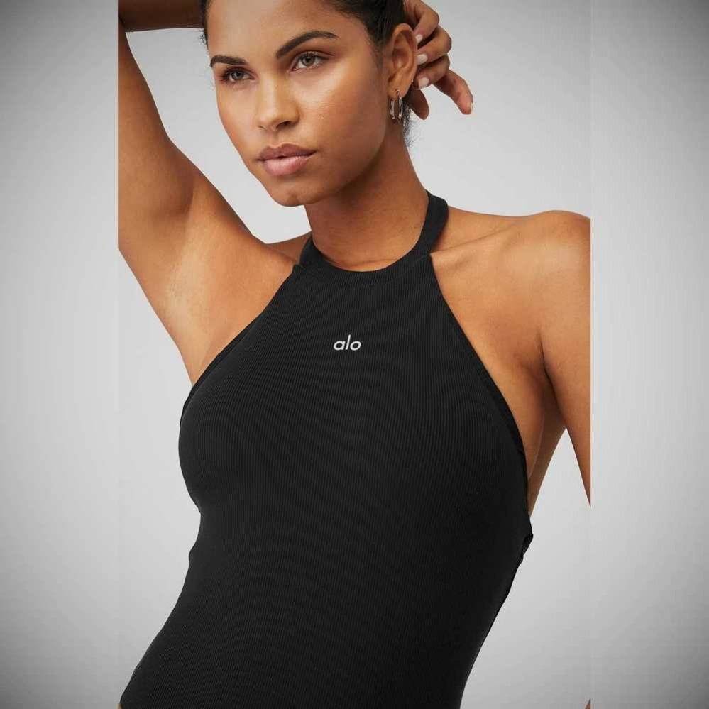 Bodysuit Alo Yoga Goddess Rib Prime Time Halter Mujer Negros | MX-27LOSN