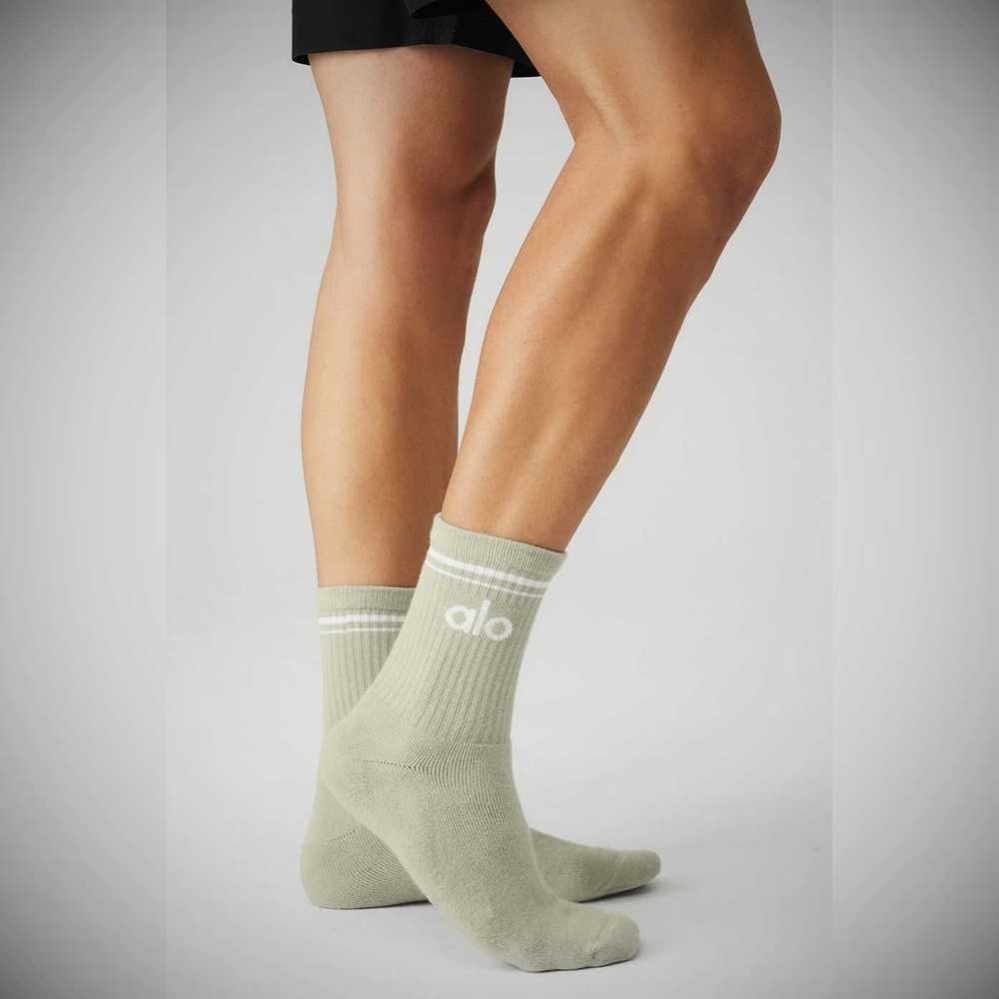 Calcetines Alo Yoga Half-Crew Throwback Mujer Grises Blancos | MX-82KBCI