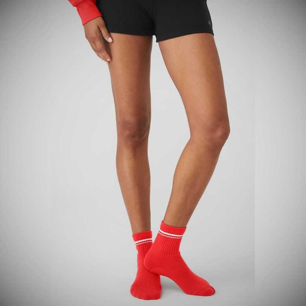 Calcetines Alo Yoga Half-Crew Throwback Mujer Rojos Blancos | MX-92GIUD