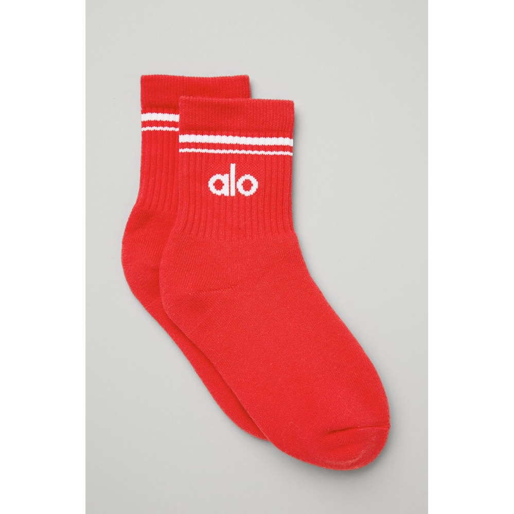 Calcetines Alo Yoga Half-Crew Throwback Mujer Rojos Blancos | MX-92GIUD