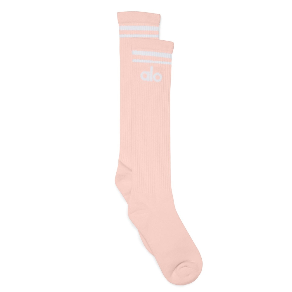 Calcetines Alo Yoga Knee-High Throwback Mujer Rosas Blancos | MX-26RQJN