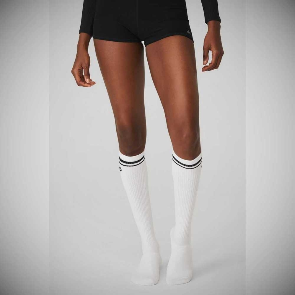 Calcetines Alo Yoga Knee-High Throwback Barre Mujer Blancos Negros | MX-64ZHFU