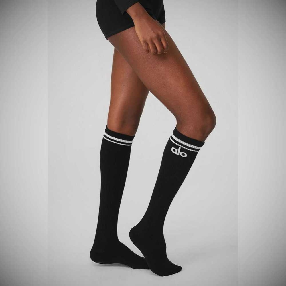 Calcetines Alo Yoga Knee-High Throwback Barre Mujer Negros Blancos | MX-98UCSD