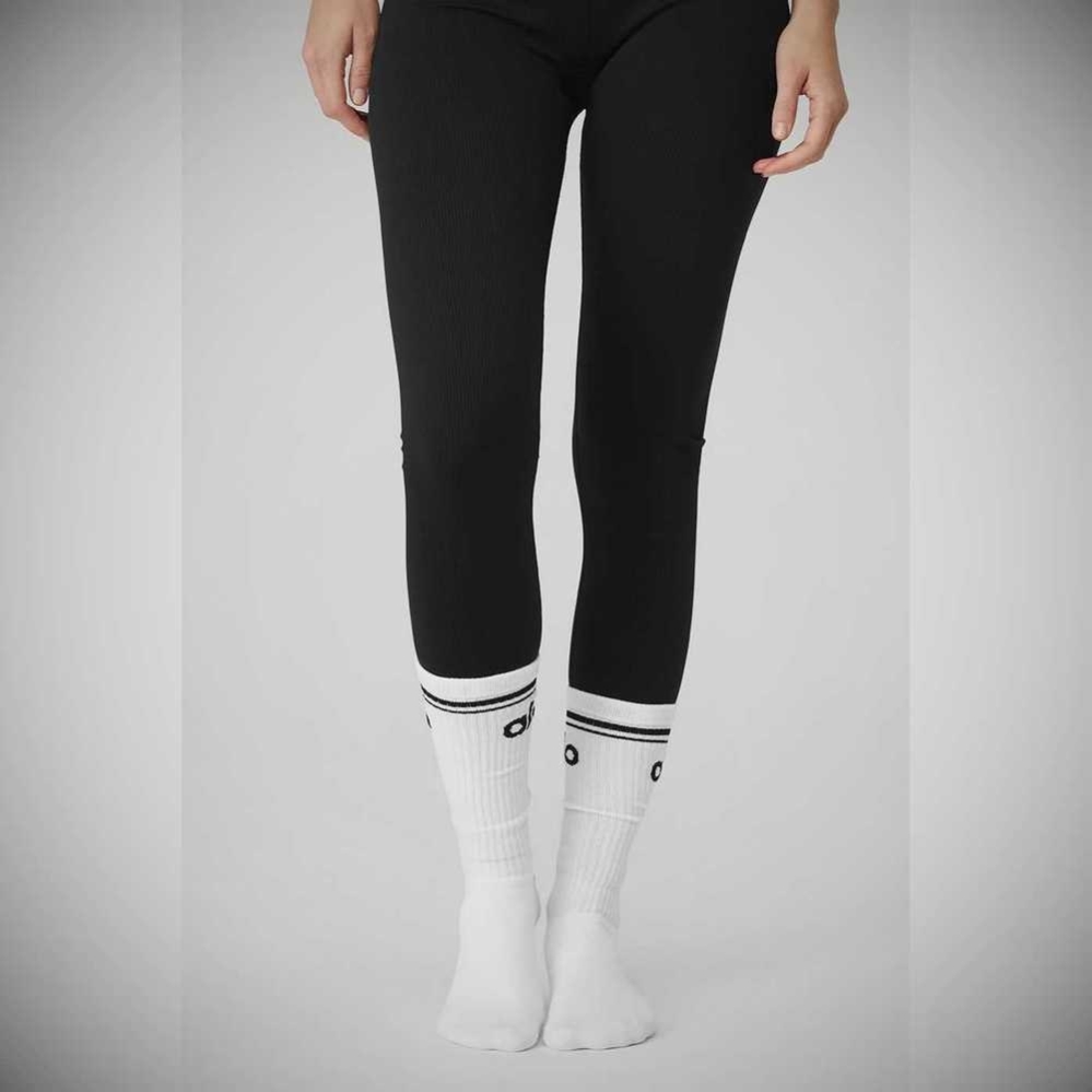 Calcetines Alo Yoga Throwback Barre Mujer Blancos Negros | MX-19RWNB