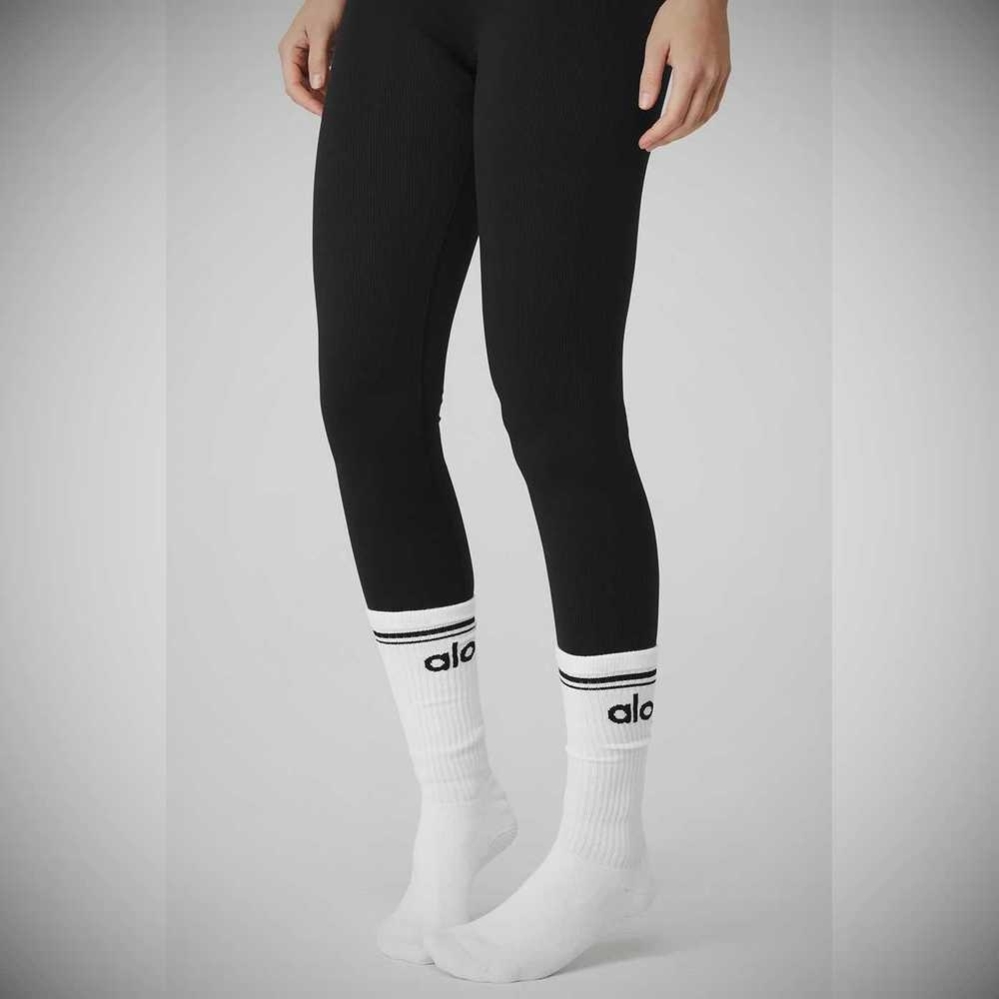 Calcetines Alo Yoga Throwback Barre Mujer Blancos Negros | MX-19RWNB