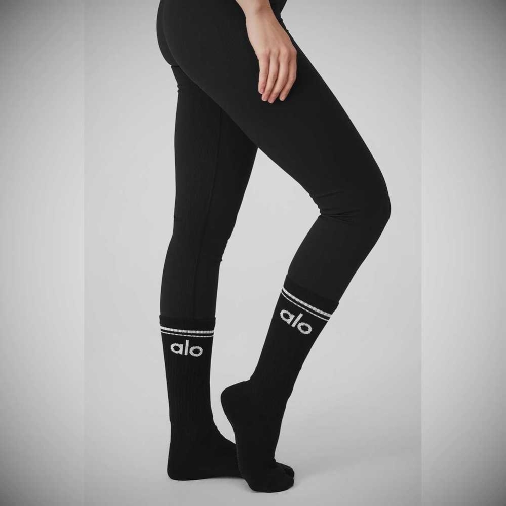 Calcetines Alo Yoga Throwback Barre Mujer Negros Blancos | MX-56JREO