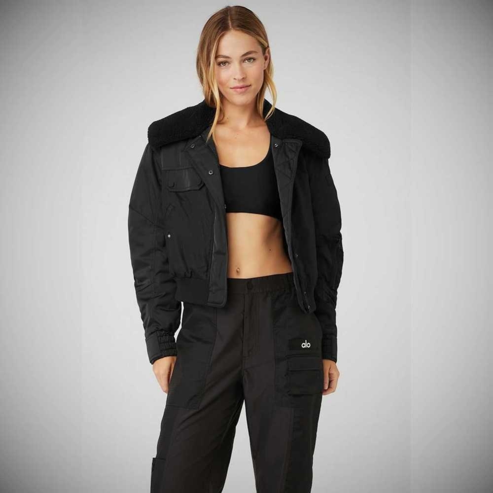 Chaquetas Alo Yoga Blaze Bomber Mujer Negros | MX-20FZQP