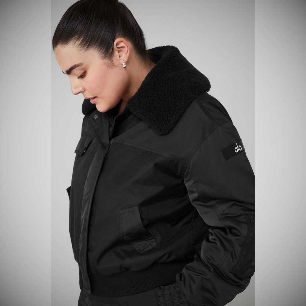 Chaquetas Alo Yoga Blaze Bomber Mujer Negros | MX-20FZQP