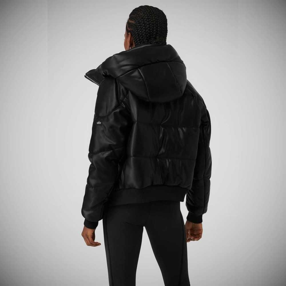 Chaquetas Alo Yoga Faux Cuero Boss Puffer Mujer Negros | MX-52VHOD