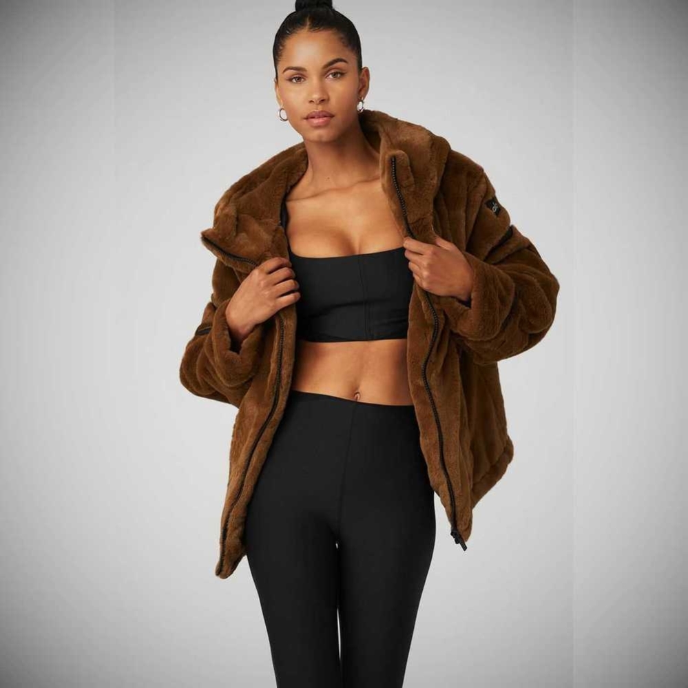 Chaquetas Alo Yoga Knock Out Faux Fur Mujer Chocolate | MX-58WIAF