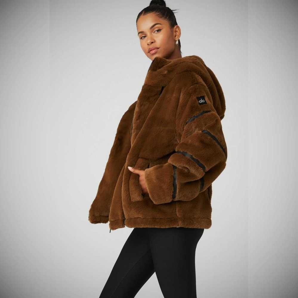 Chaquetas Alo Yoga Knock Out Faux Fur Mujer Chocolate | MX-58WIAF