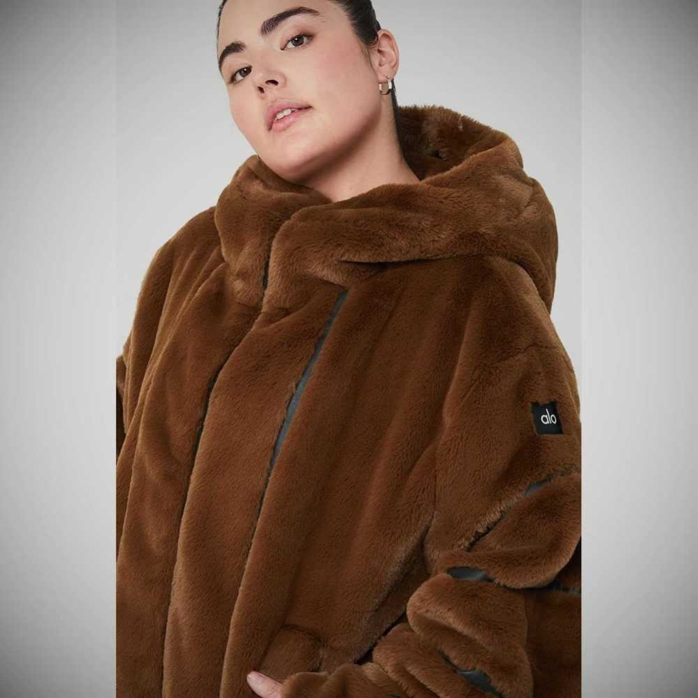 Chaquetas Alo Yoga Knock Out Faux Fur Mujer Chocolate | MX-58WIAF