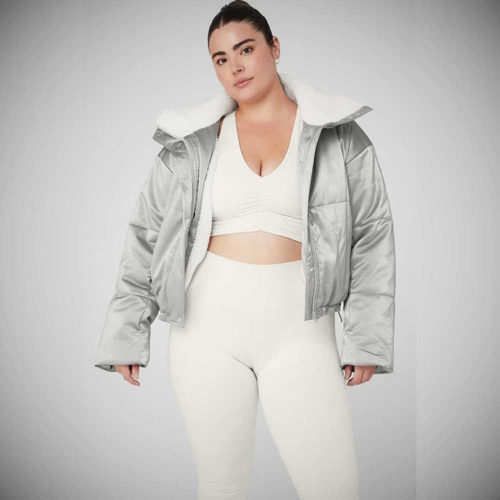 Chaquetas Alo Yoga Orion Cropped Puffer Mujer Plateados Blancos | MX-07DNQV