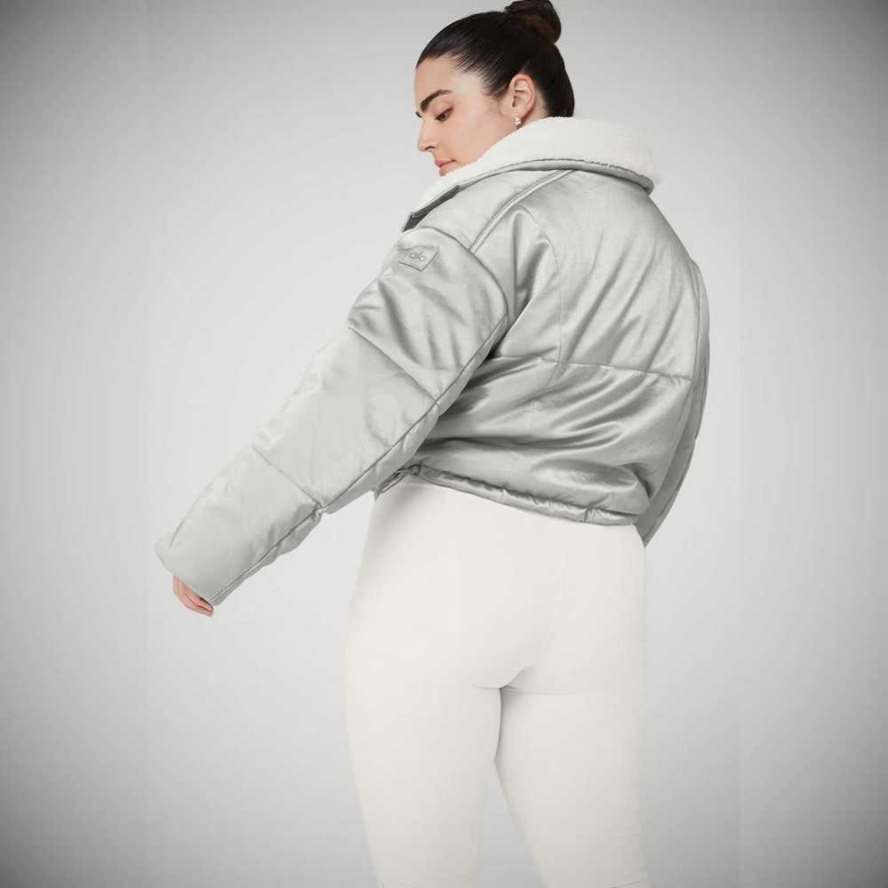 Chaquetas Alo Yoga Orion Cropped Puffer Mujer Plateados Blancos | MX-07DNQV