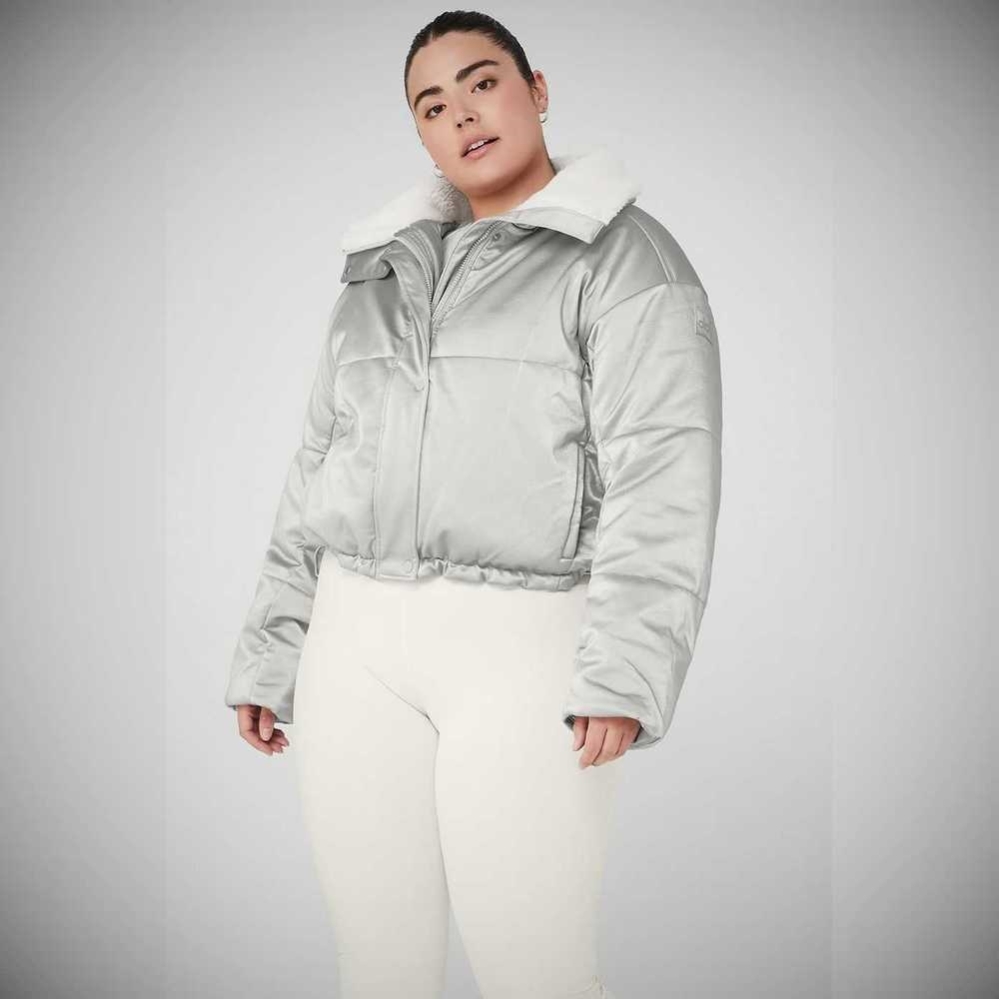 Chaquetas Alo Yoga Orion Cropped Puffer Mujer Plateados Blancos | MX-07DNQV