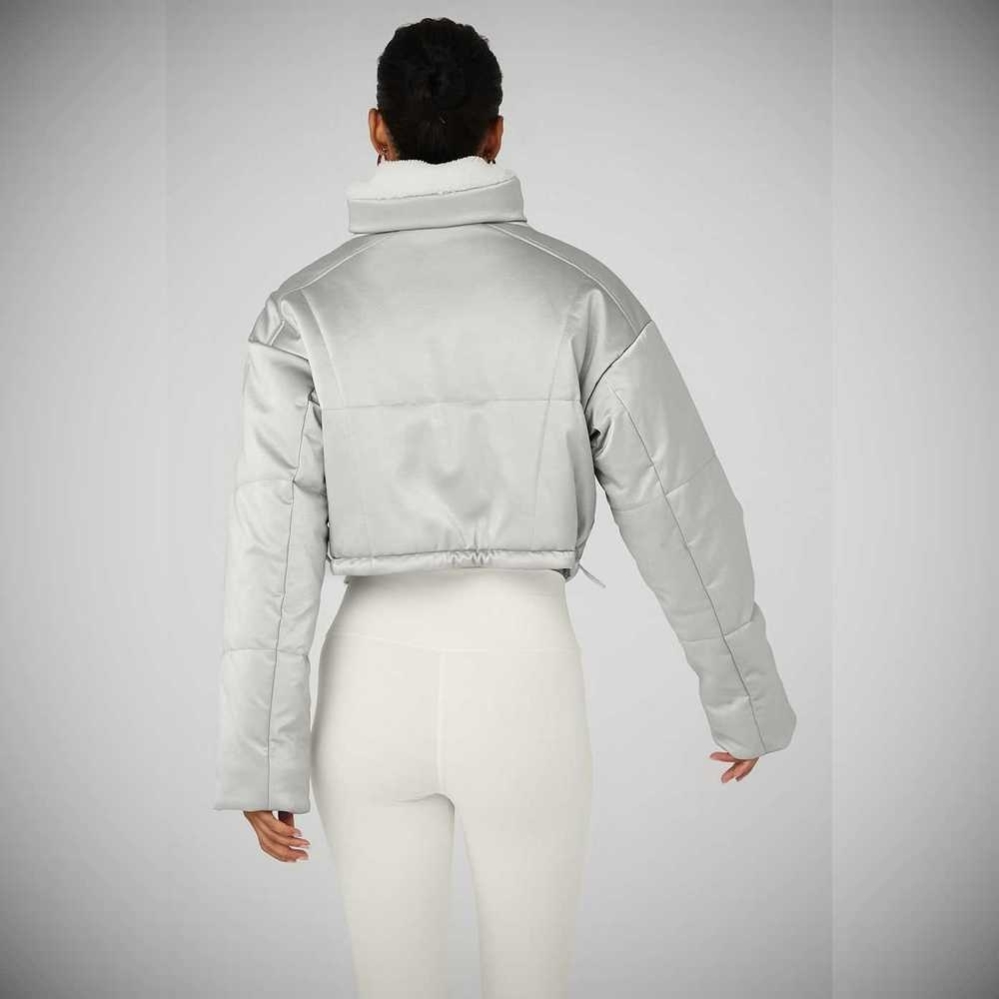 Chaquetas Alo Yoga Orion Cropped Puffer Mujer Plateados Blancos | MX-63AZTN