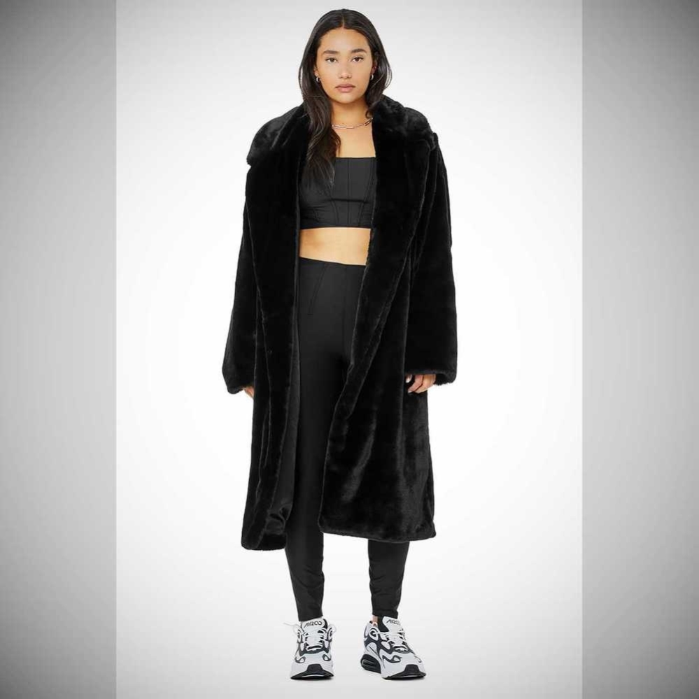 Chaquetas Alo Yoga Oversized Faux Fur Trench Mujer Negros | MX-25HNQF