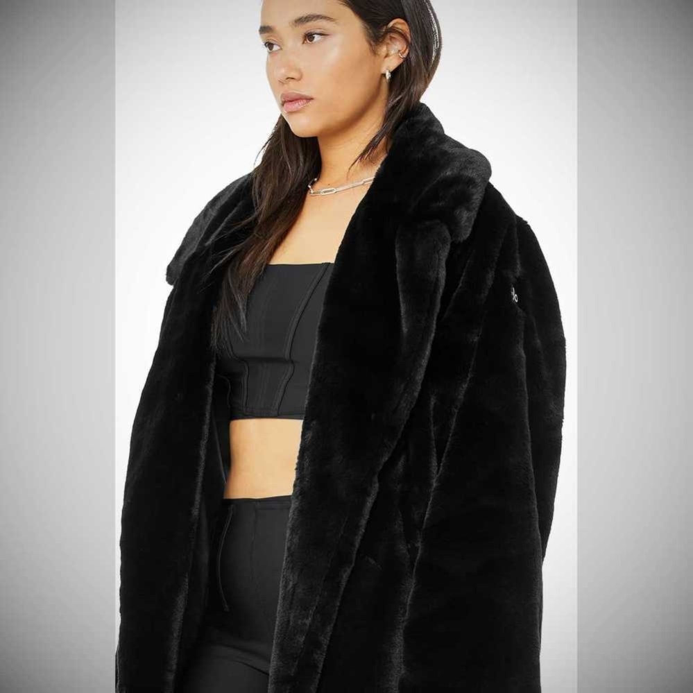 Chaquetas Alo Yoga Oversized Faux Fur Trench Mujer Negros | MX-25HNQF