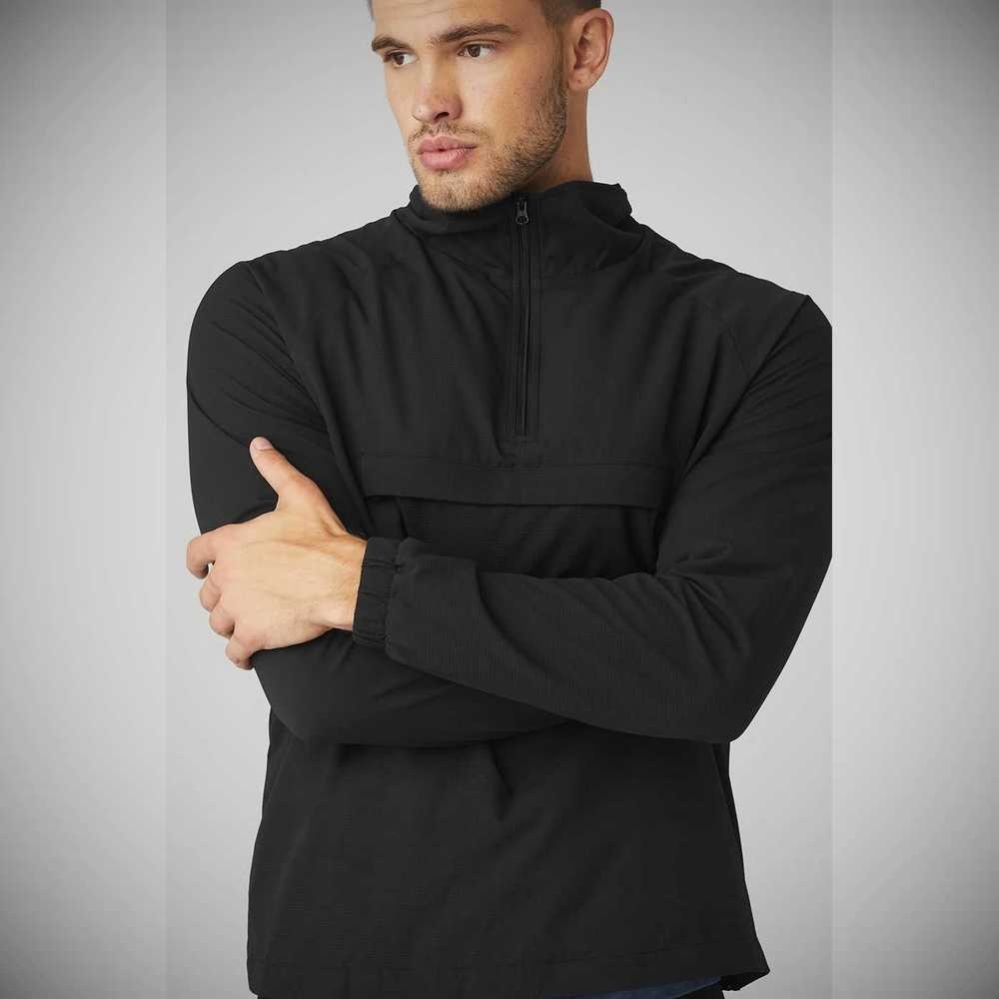 Chaquetas Alo Yoga Ripstop 1/4 Zip On-Set Hombre Negros | MX-04ROWD