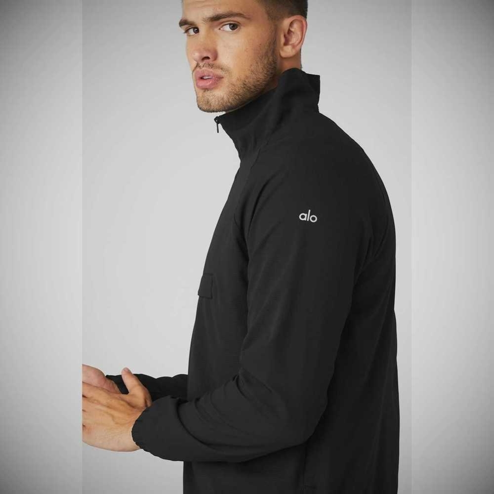 Chaquetas Alo Yoga Ripstop 1/4 Zip On-Set Hombre Negros | MX-04ROWD