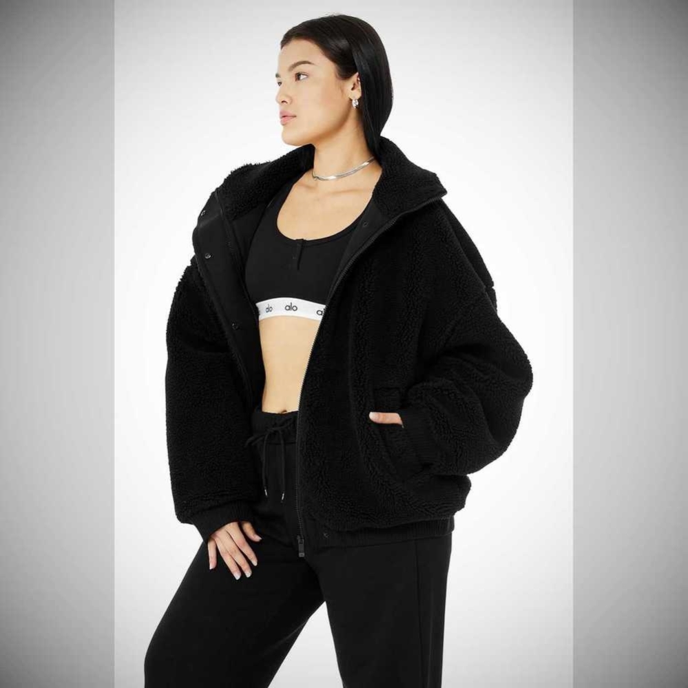 Chaquetas Alo Yoga Sherpa Varsity Mujer Negros | MX-39ATFH