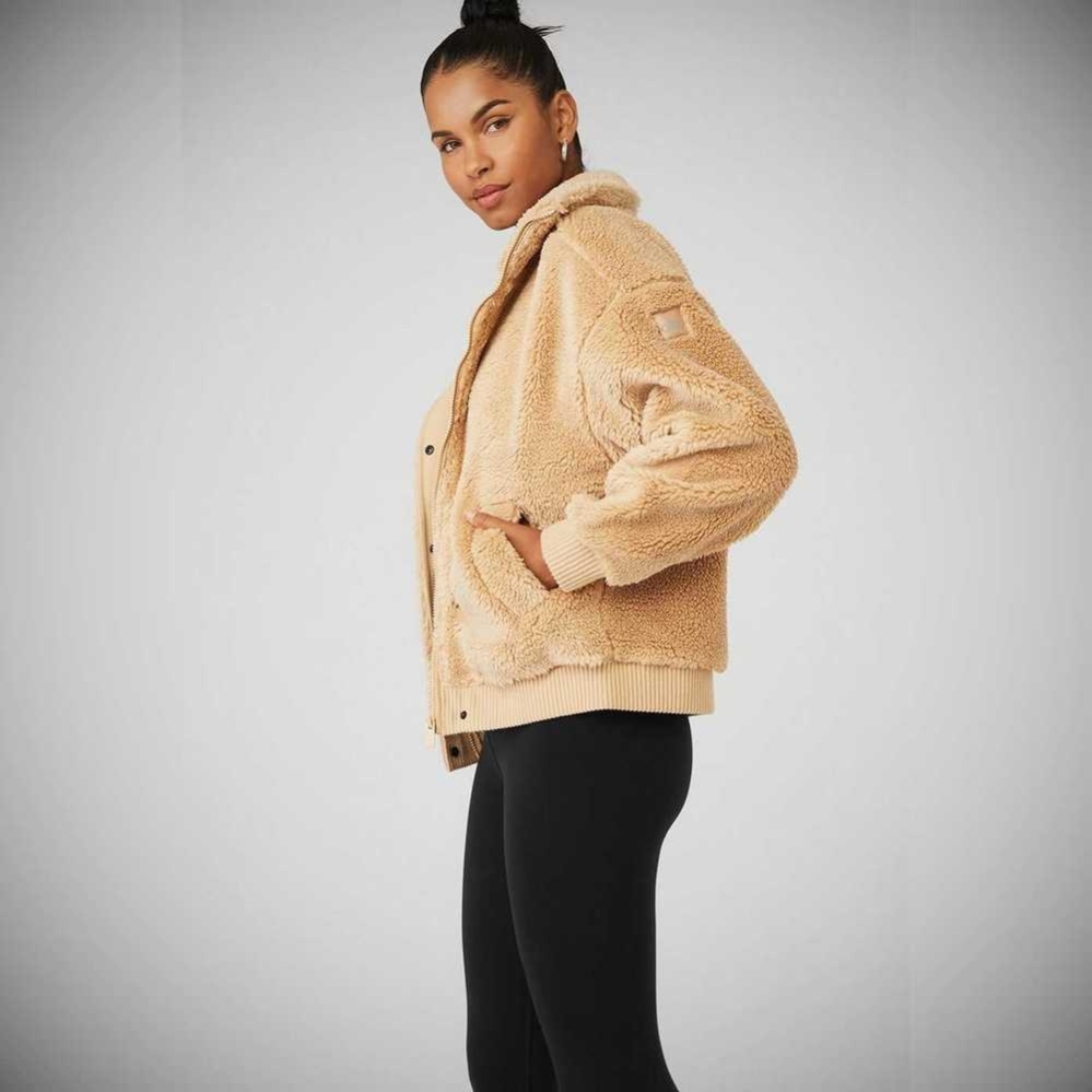 Chaquetas Alo Yoga Sherpa Varsity Mujer Camel | MX-52JLFU