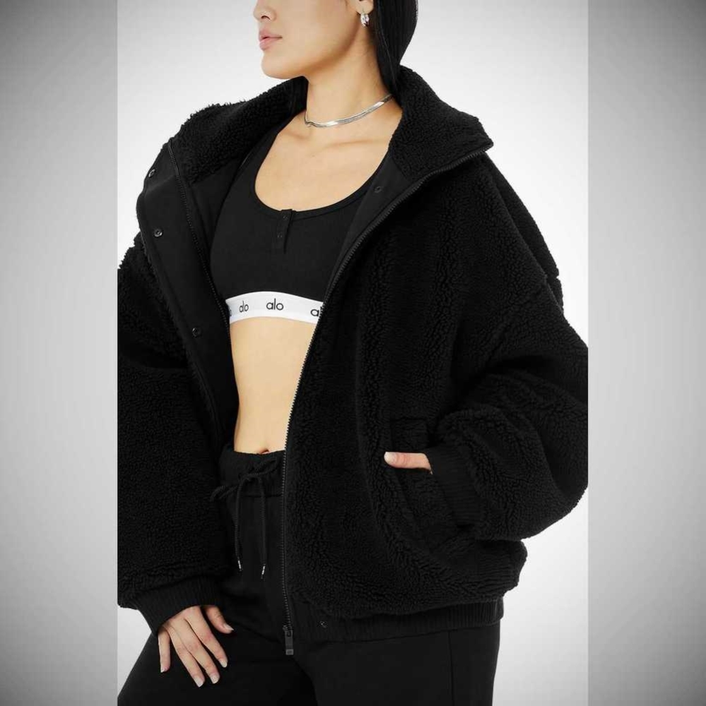 Chaquetas Alo Yoga Sherpa Varsity Mujer Negros | MX-80TKVD