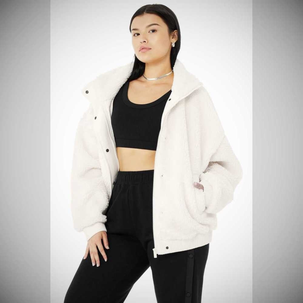 Chaquetas Alo Yoga Sherpa Varsity Mujer Blancos | MX-82TZWO