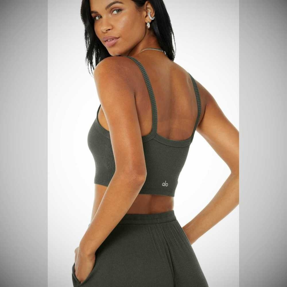 Crop Tops Alo Yoga Acanalado Crop Whisper Mujer Verdes Oscuro | MX-10OZHJ