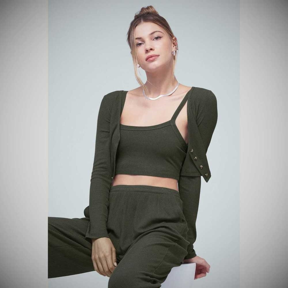 Crop Tops Alo Yoga Acanalado Crop Whisper Mujer Verdes Oscuro | MX-10OZHJ