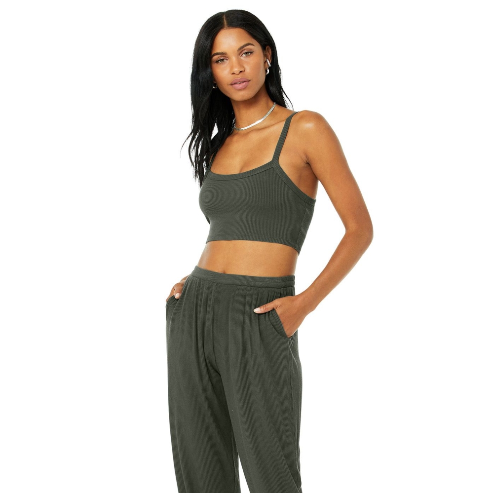 Crop Tops Alo Yoga Acanalado Crop Whisper Mujer Verdes Oscuro | MX-10OZHJ