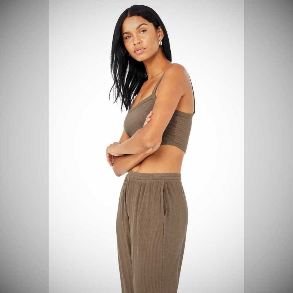 Crop Tops Alo Yoga Acanalado Crop Whisper Mujer Cafes | MX-20EFKI