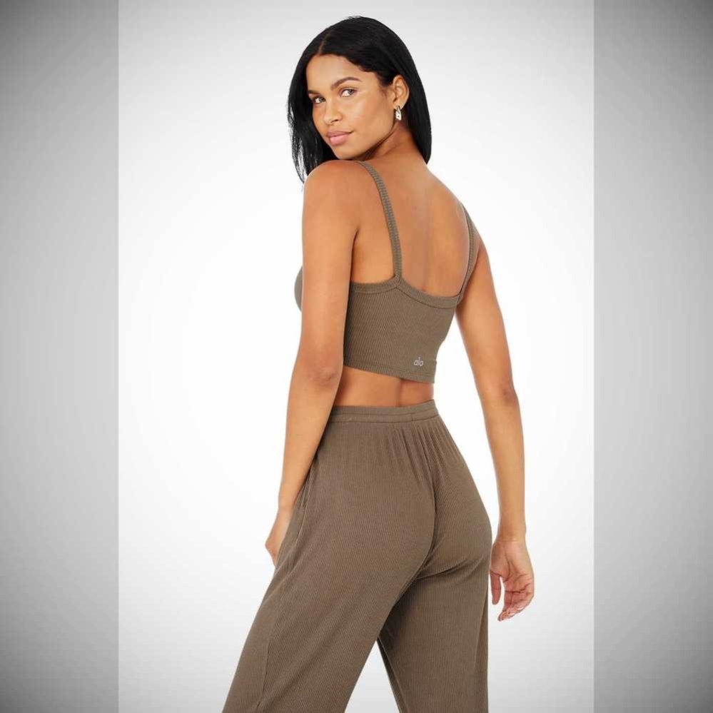 Crop Tops Alo Yoga Acanalado Crop Whisper Mujer Cafes | MX-20EFKI