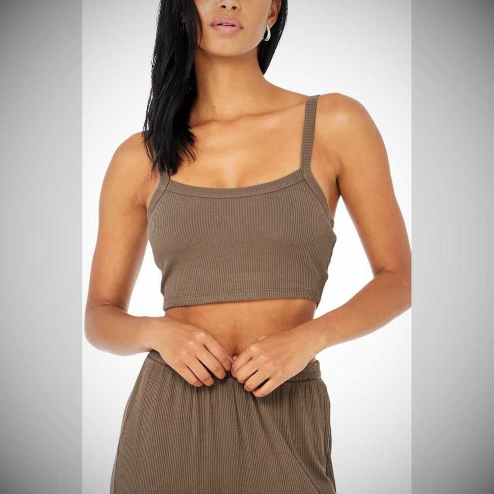 Crop Tops Alo Yoga Acanalado Crop Whisper Mujer Cafes | MX-20EFKI