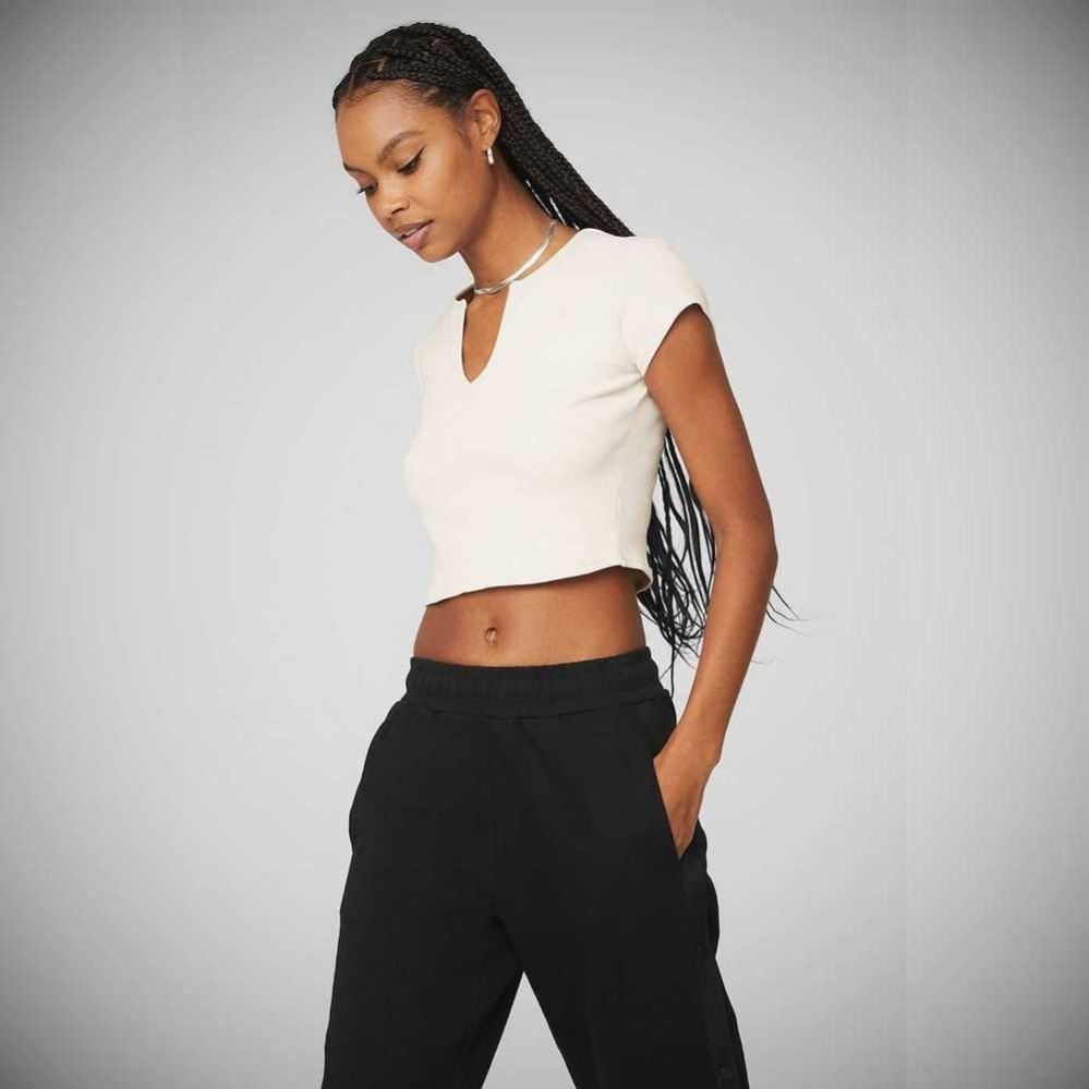 Crop Tops Alo Yoga Acanalado Cropped Savvy Mujer Blancos | MX-27MZNP