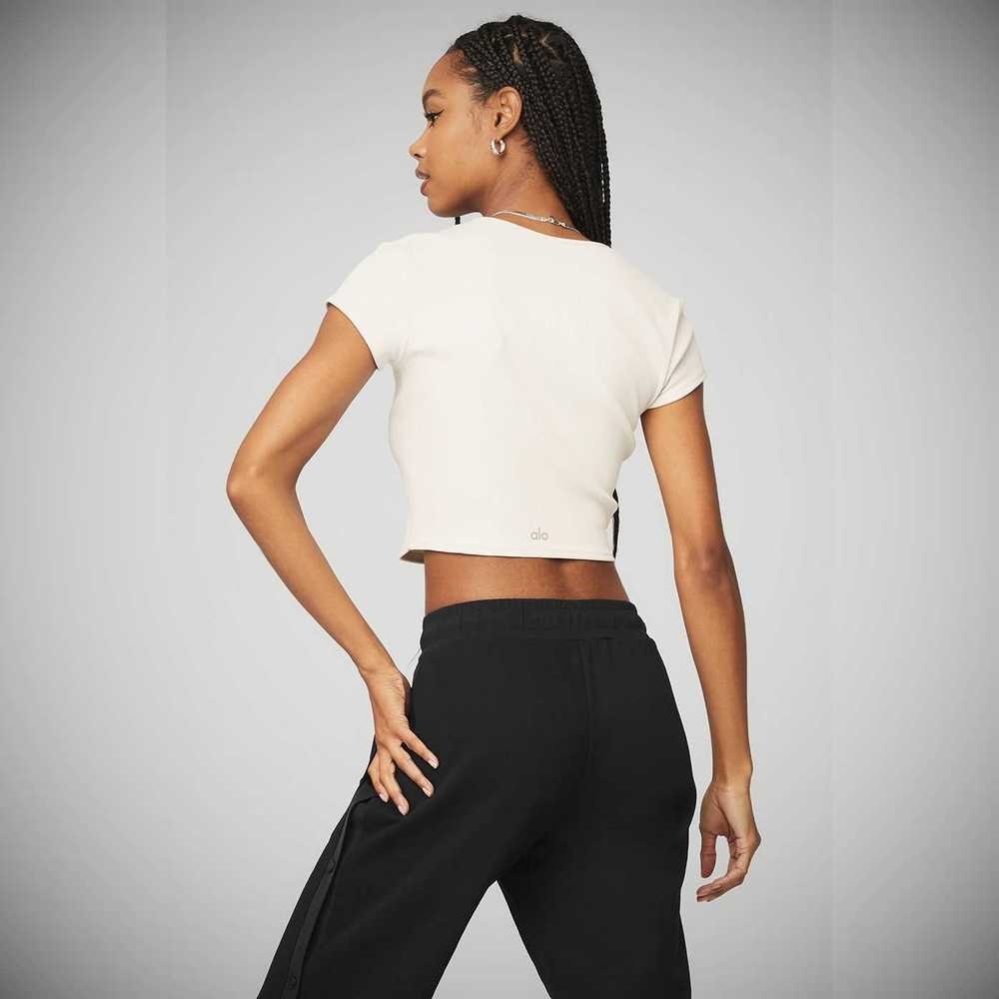 Crop Tops Alo Yoga Acanalado Cropped Savvy Mujer Blancos | MX-27MZNP