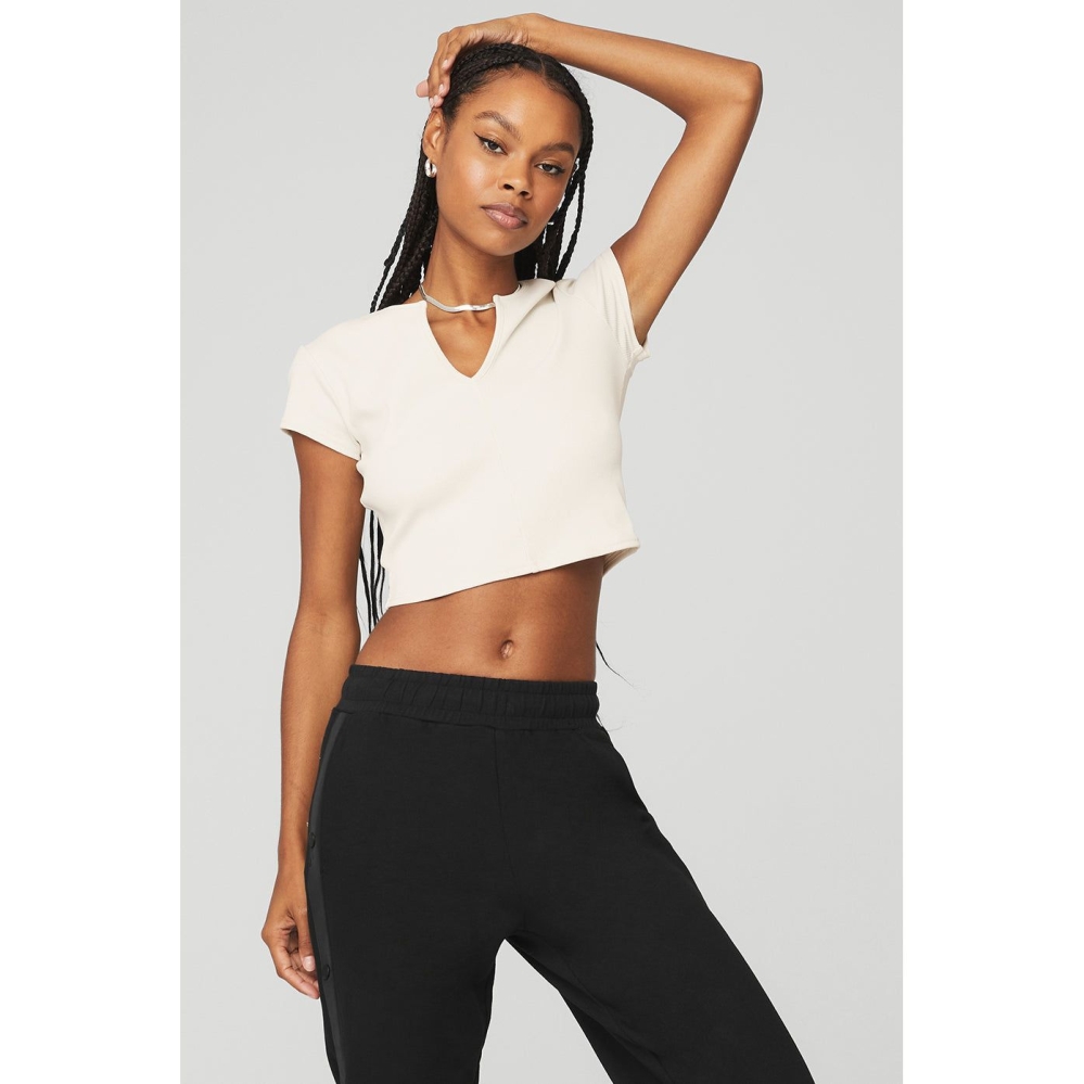 Crop Tops Alo Yoga Acanalado Cropped Savvy Mujer Blancos | MX-27MZNP