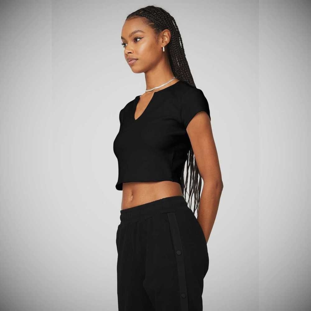 Crop Tops Alo Yoga Acanalado Cropped Savvy Mujer Negros | MX-37DKBT