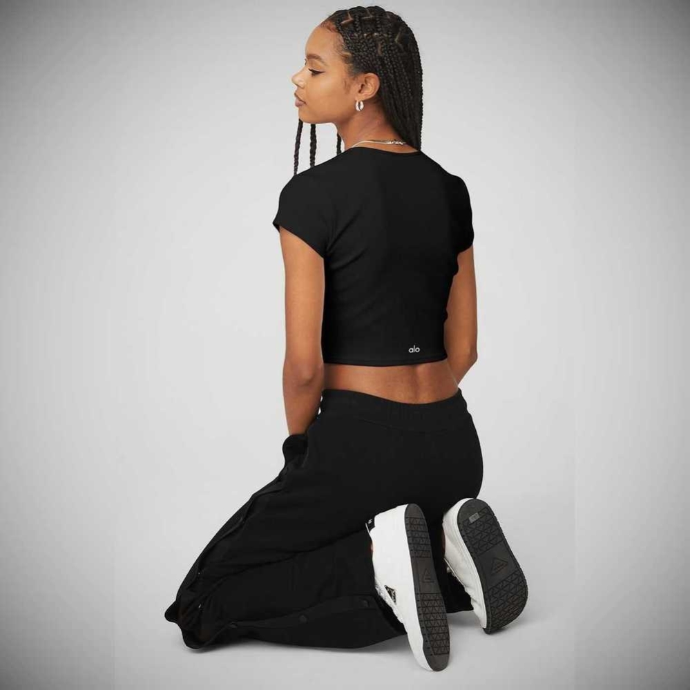 Crop Tops Alo Yoga Acanalado Cropped Savvy Mujer Negros | MX-37DKBT