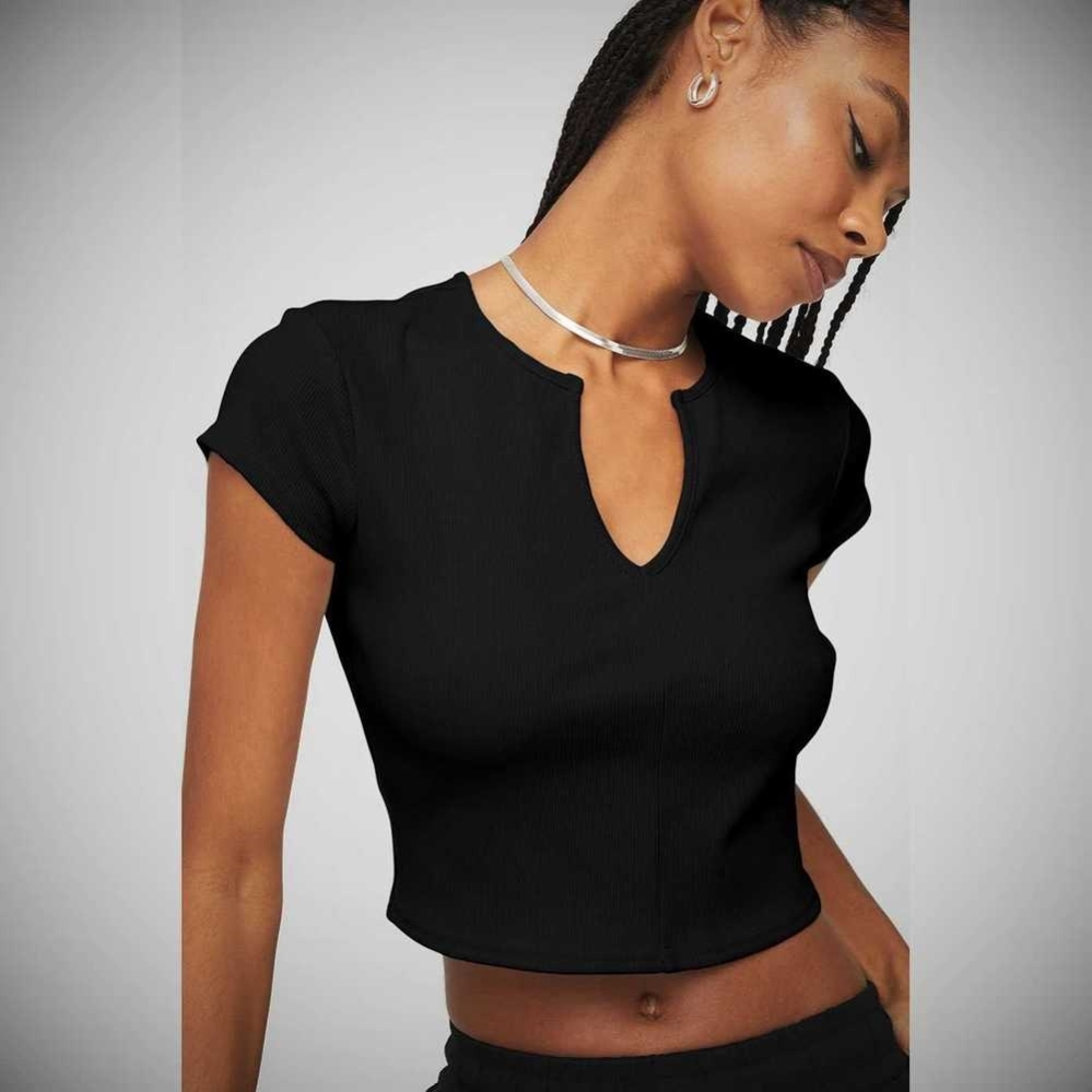 Crop Tops Alo Yoga Acanalado Cropped Savvy Mujer Negros | MX-37DKBT