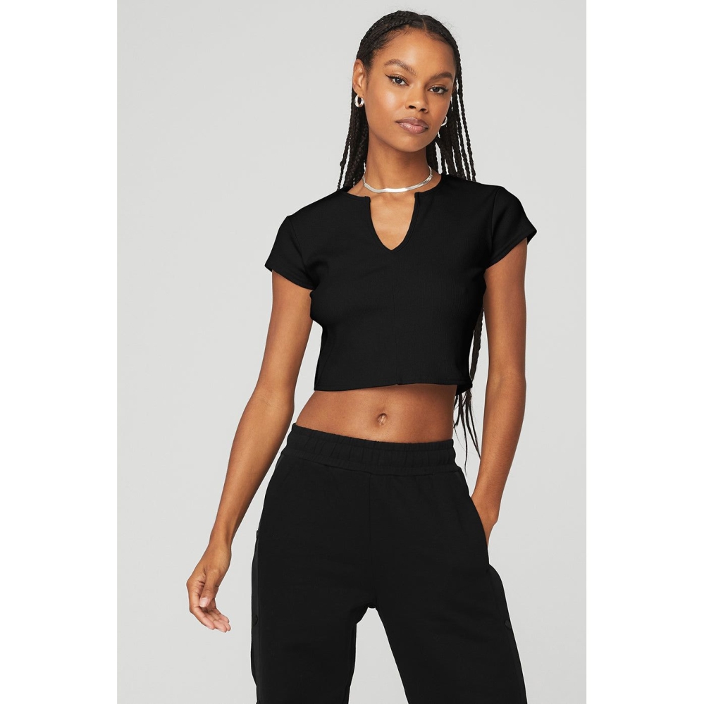 Crop Tops Alo Yoga Acanalado Cropped Savvy Mujer Negros | MX-37DKBT