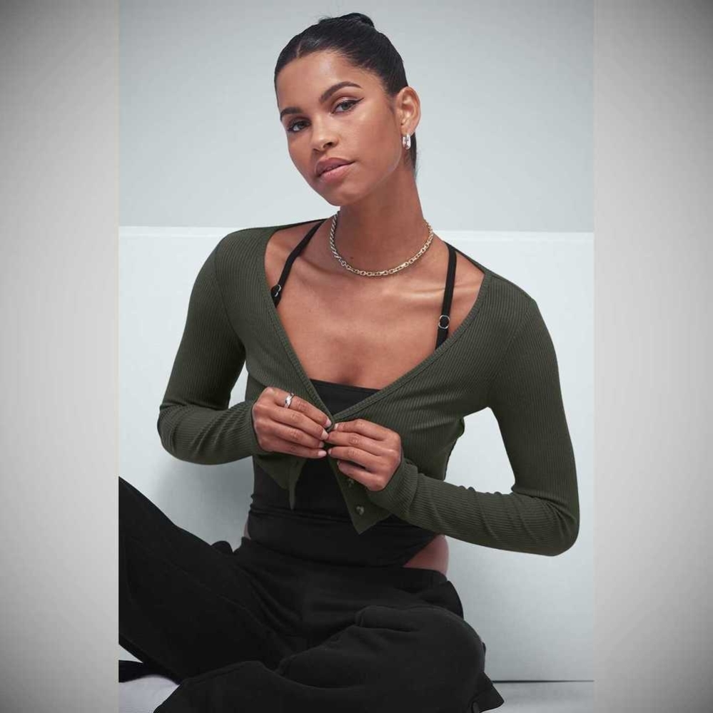 Crop Tops Alo Yoga Acanalado Cropped Whisper Cardigan Mujer Verdes Oscuro | MX-06DWCT