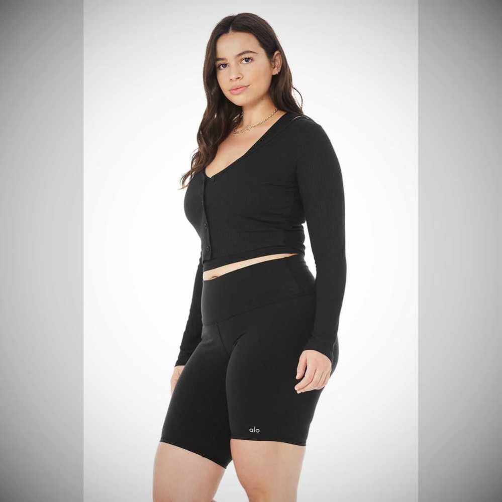 Crop Tops Alo Yoga Acanalado Cropped Whisper Cardigan Mujer Negros | MX-30BWYP