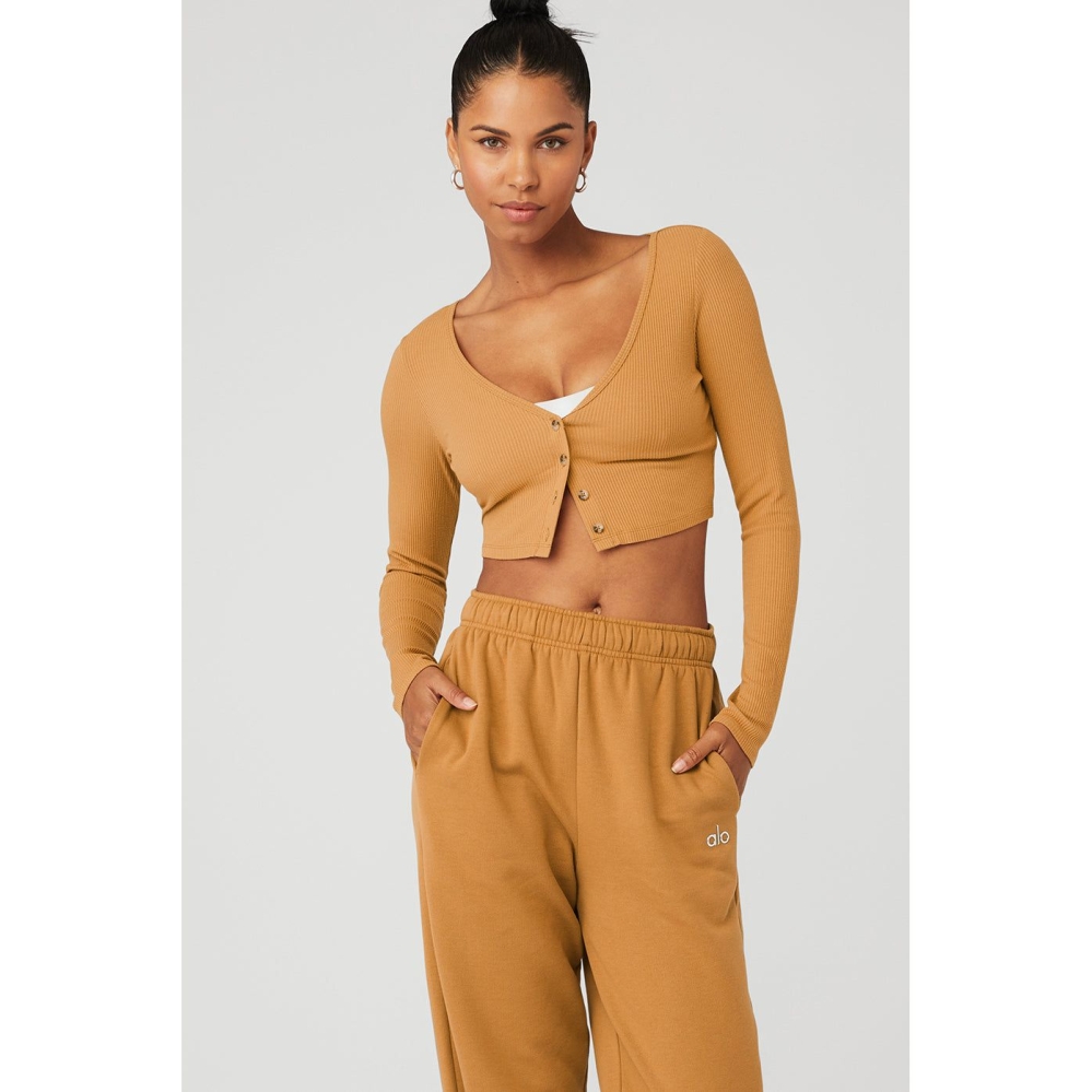 Crop Tops Alo Yoga Acanalado Cropped Whisper Cardi Mujer Toffee | MX-82RFEK