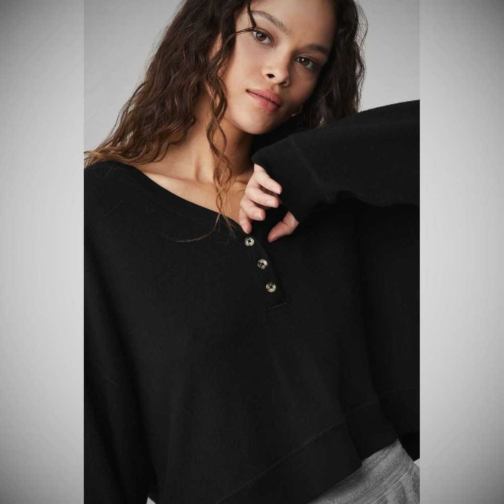 Crop Tops Alo Yoga Alolux Soho Crop Henley Mujer Negros | MX-37DMNA