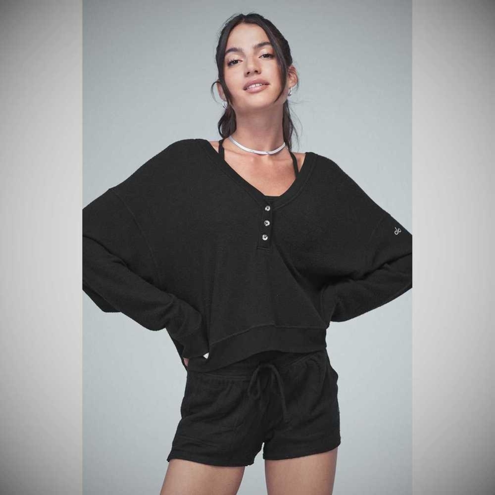 Crop Tops Alo Yoga Alolux Soho Crop Henley Mujer Negros | MX-37DMNA