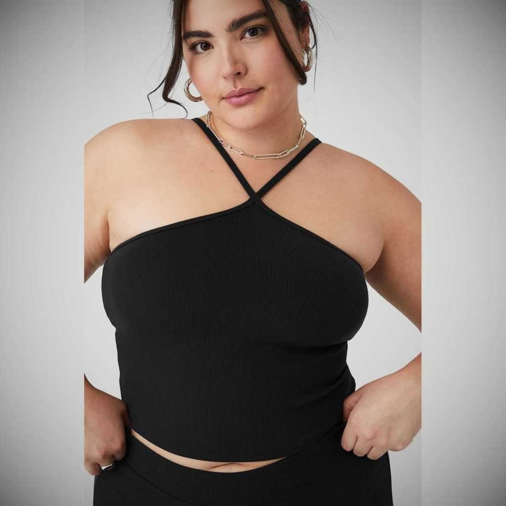 Crop Tops Alo Yoga Goddess Acanalado Cross Mujer Negros | MX-39UYPV