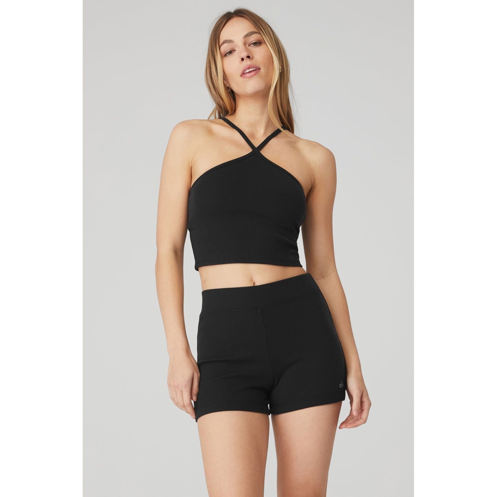 Crop Tops Alo Yoga Goddess Acanalado Cross Mujer Negros | MX-39UYPV