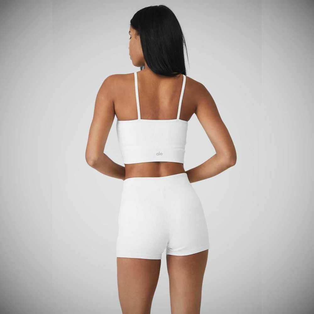 Crop Tops Alo Yoga Goddess Acanalado Cross Mujer Blancos | MX-50VMLQ